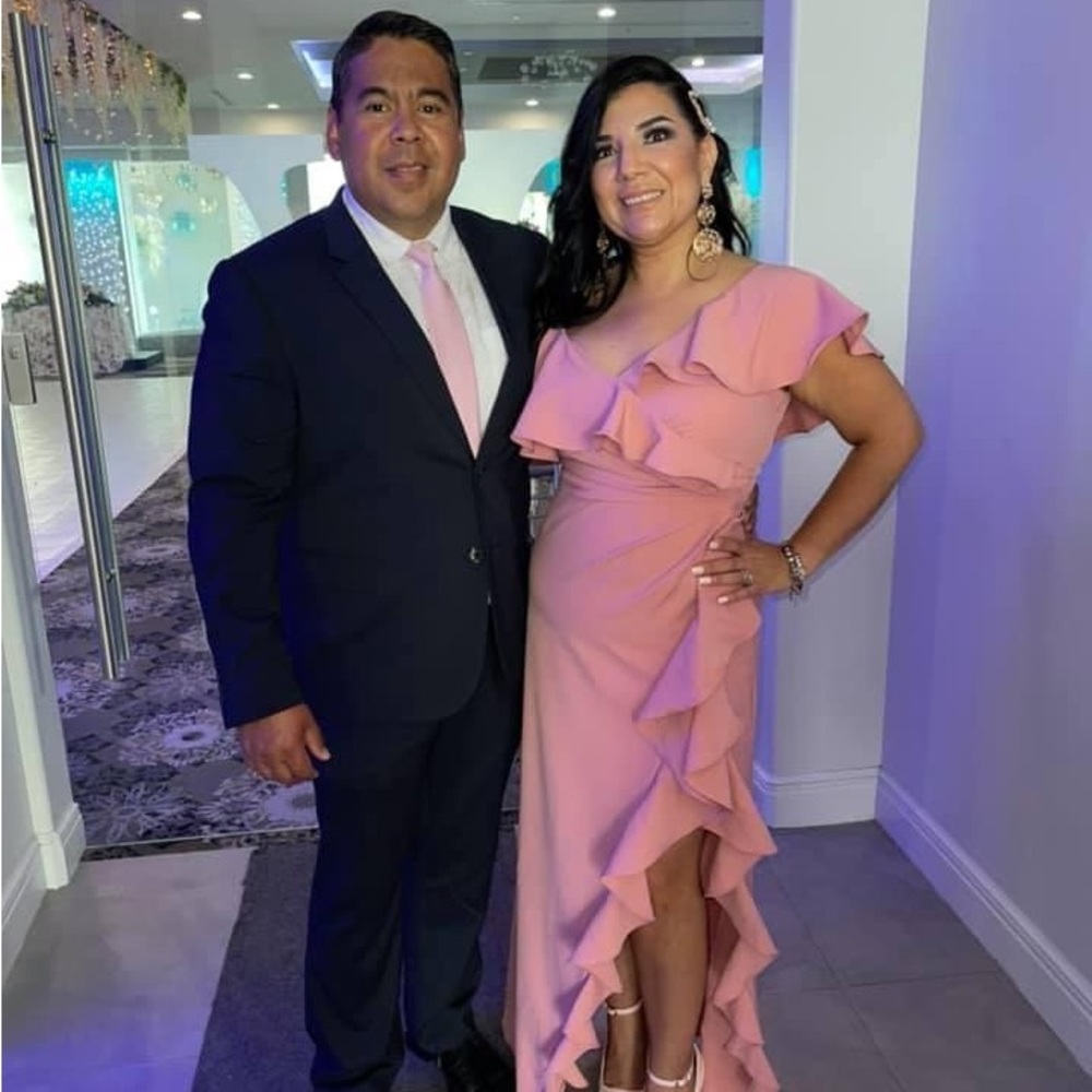 Social Graces Women's Asymmetric Faux Wrap Open Waterfall Ruffle